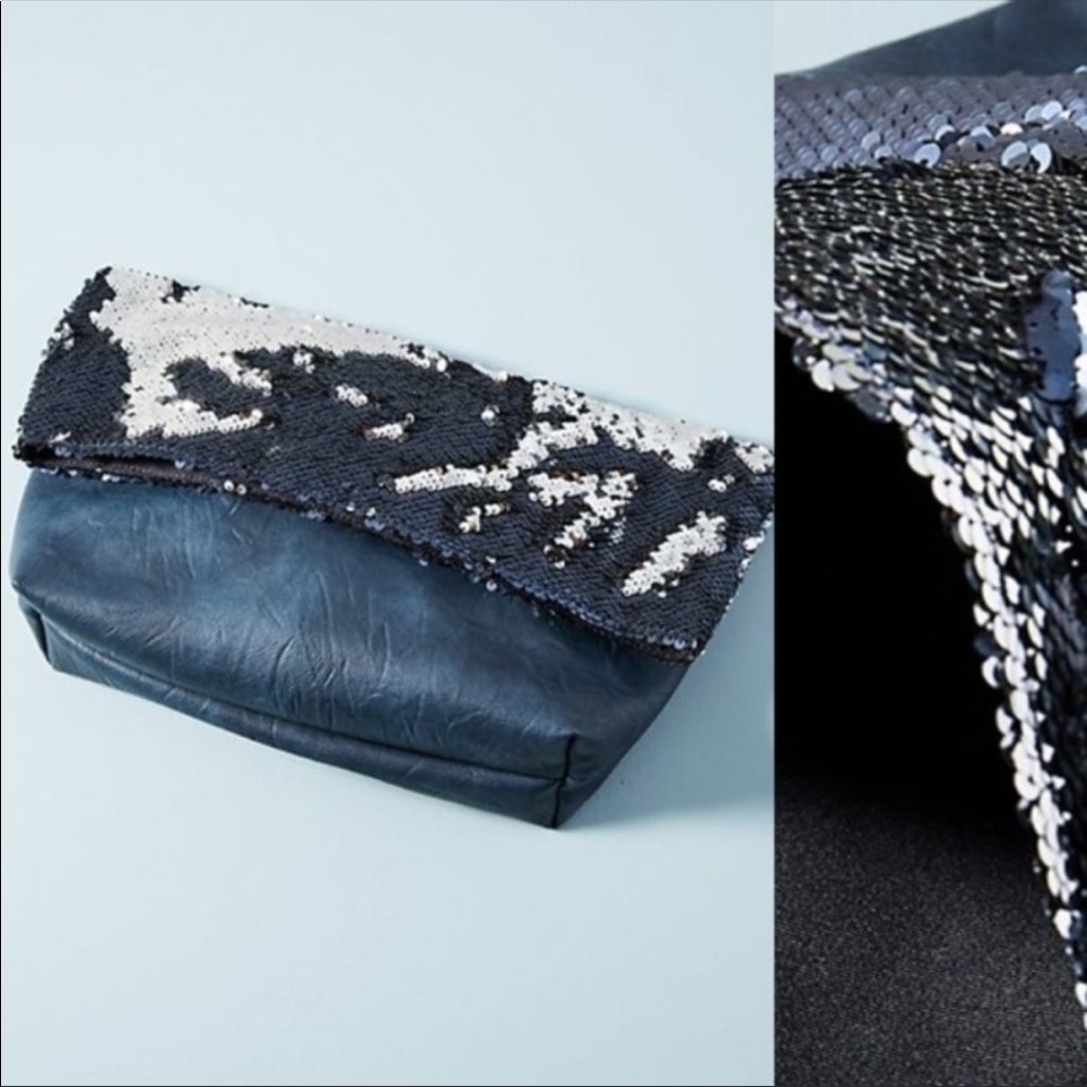NWT Anthropologie sequin folder clutch purse in navy - Picture 4 of 8